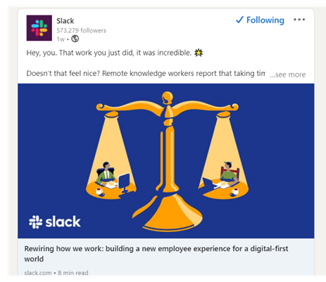 social post from Slack