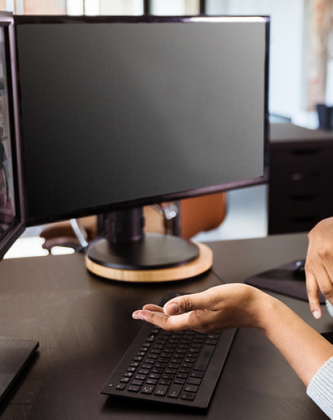 woman looking at computer screen